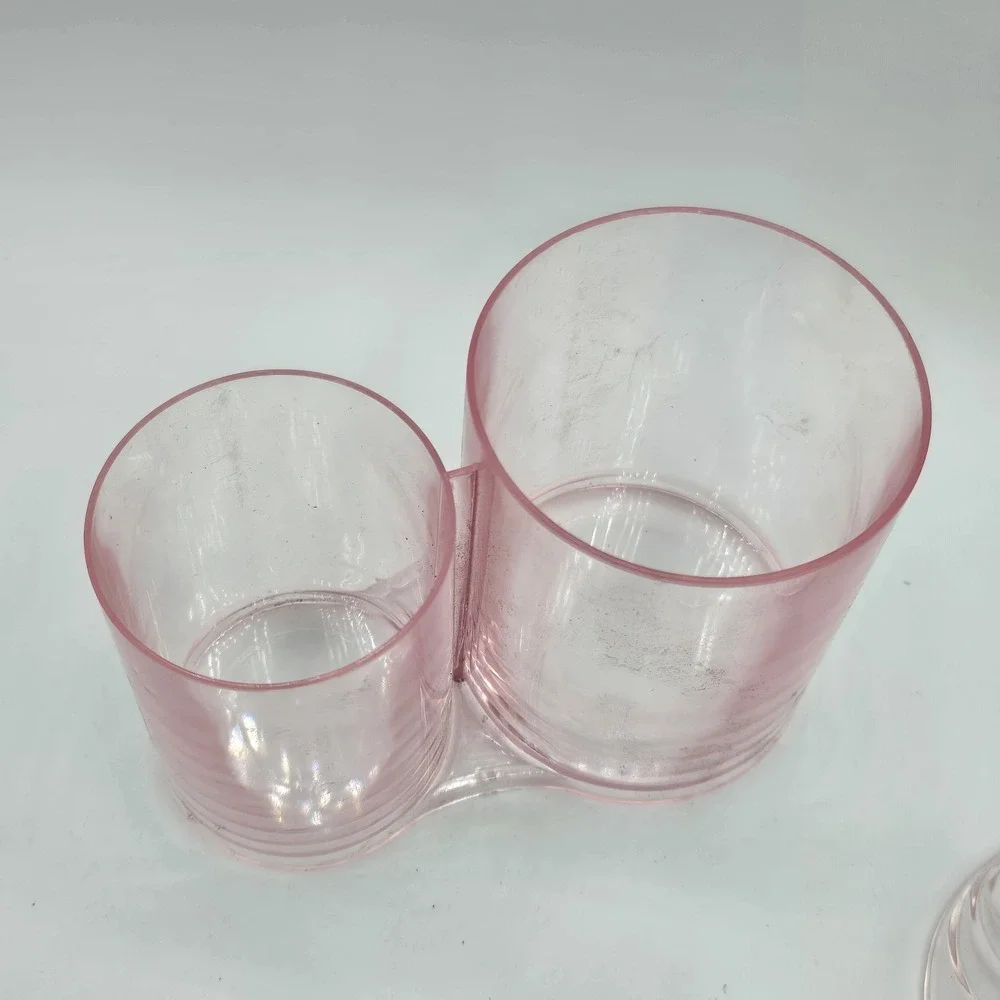 Vintage Rare Flamingo Pink Plastic Cotton Ball and Q Tip Holder Vanity Dresser